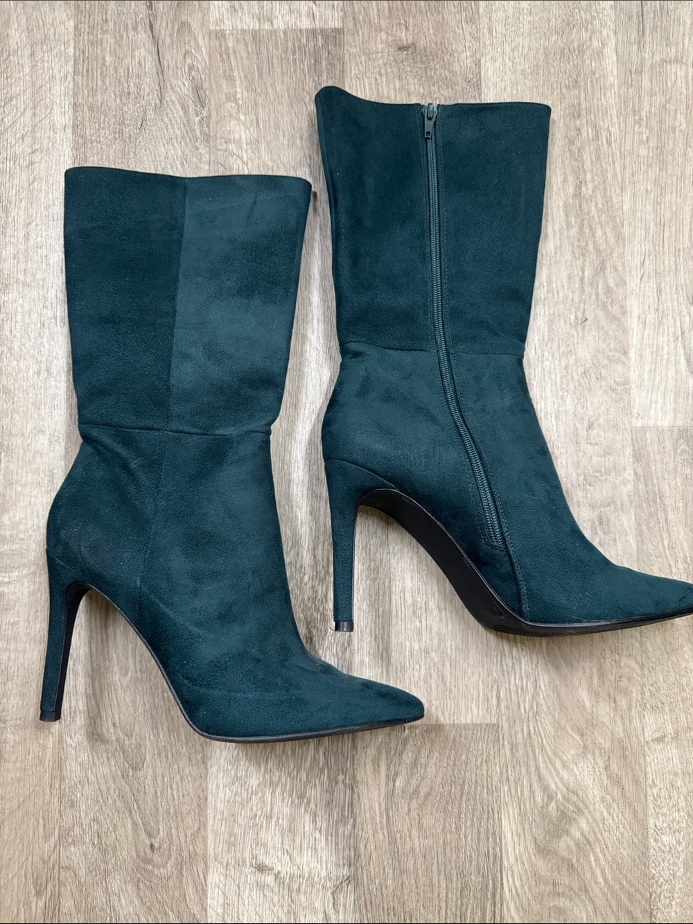 Oxmox Women’s High Heel Suede Mid-Calf Boots - Dark Green. Size 41 or 10.